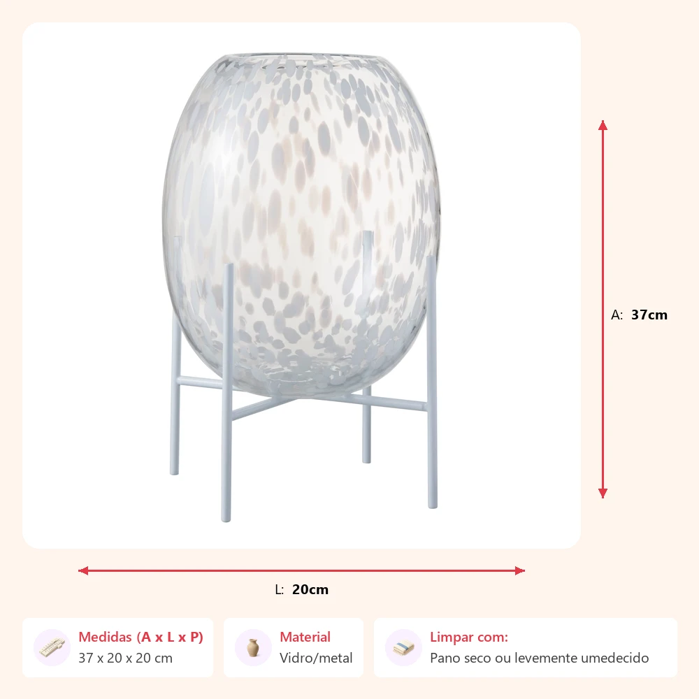 Vaso dot com suporte em metal 37x20x20cm - Imagem 2
