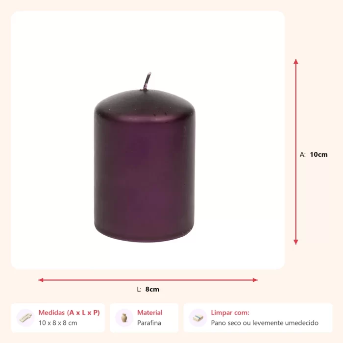 Vela cilíndrica roxa 10x8x8cm - Imagem 2