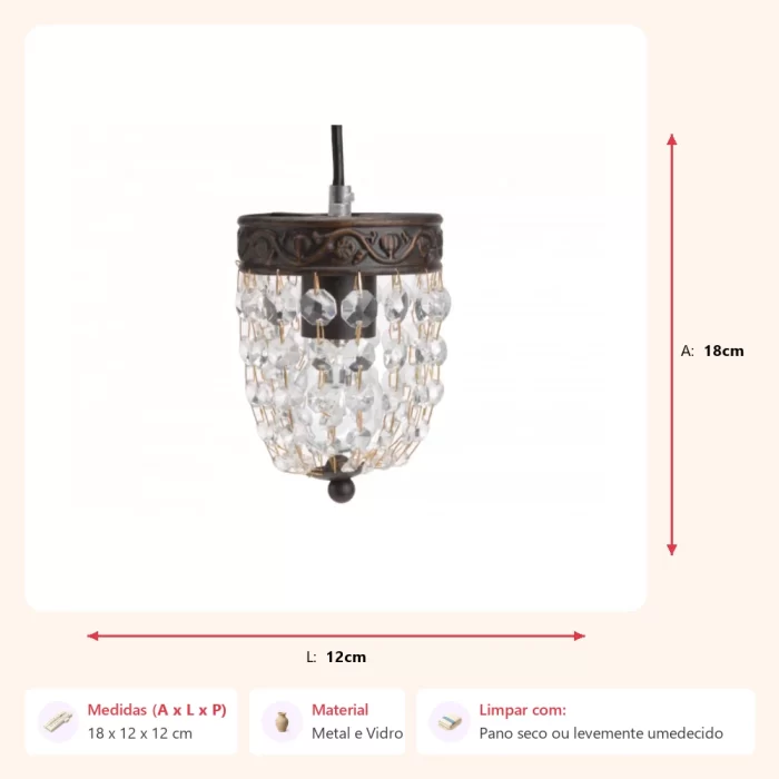 Pendente de iluminação amelie 40w 18x12x12cm - Imagem 2
