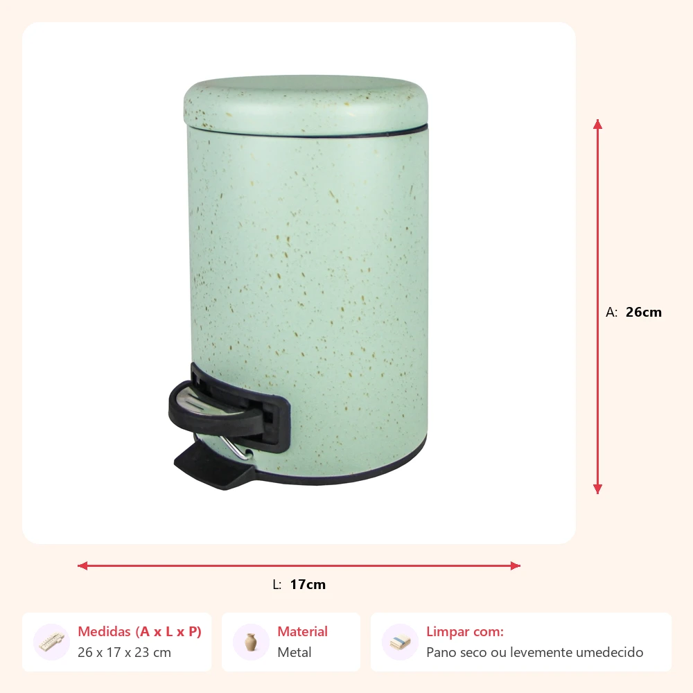 Lixeira com pedal verde 26x17x23cm - Imagem 2
