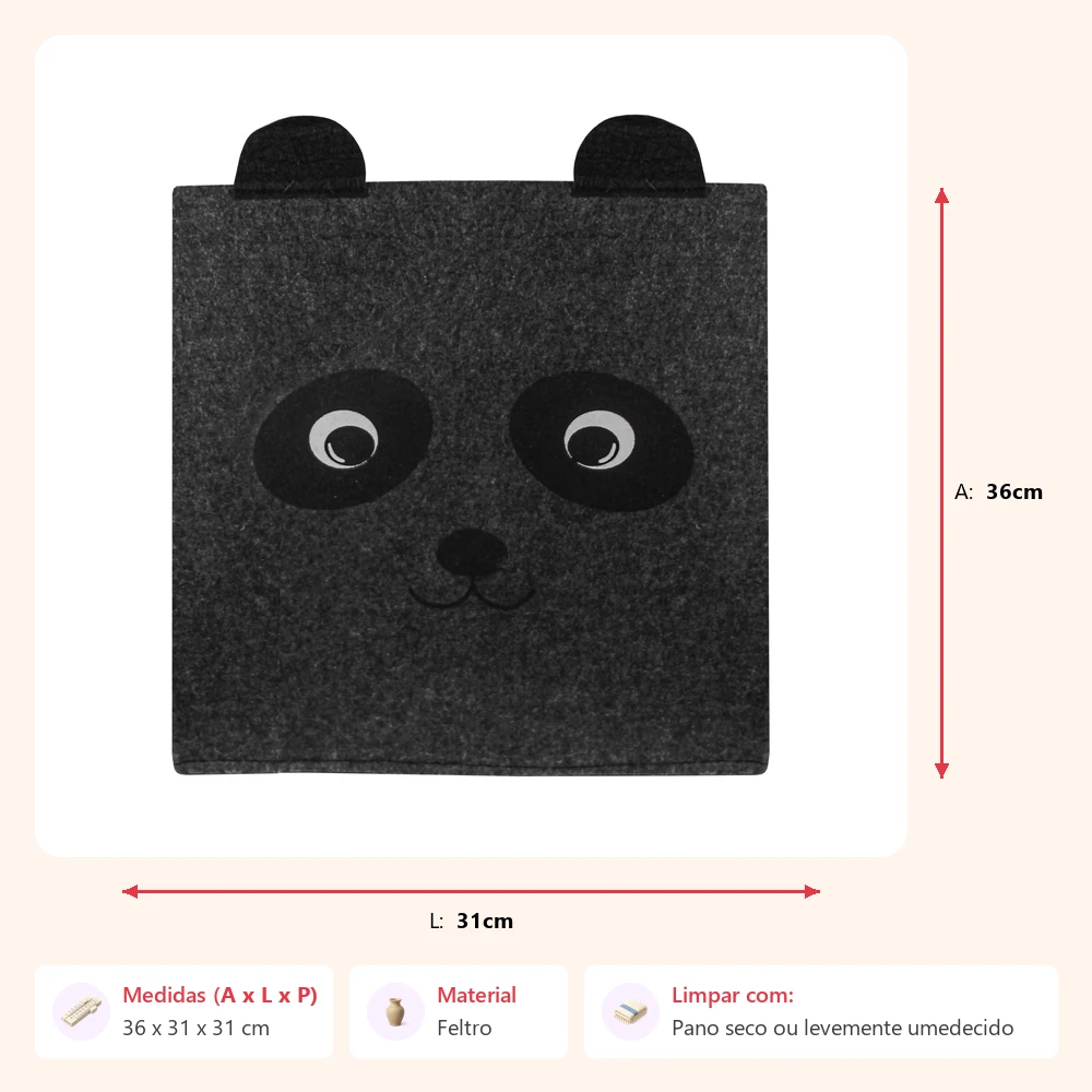 Cesto brinquedos panda 36x31x31cm - Imagem 2