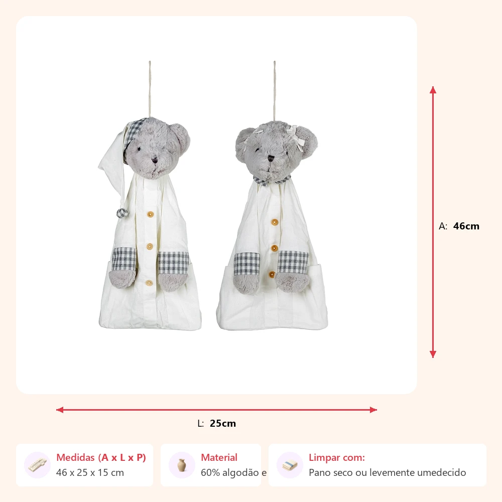 Jogo 2 porta-fralda urso 46x25x15cm - Imagem 2