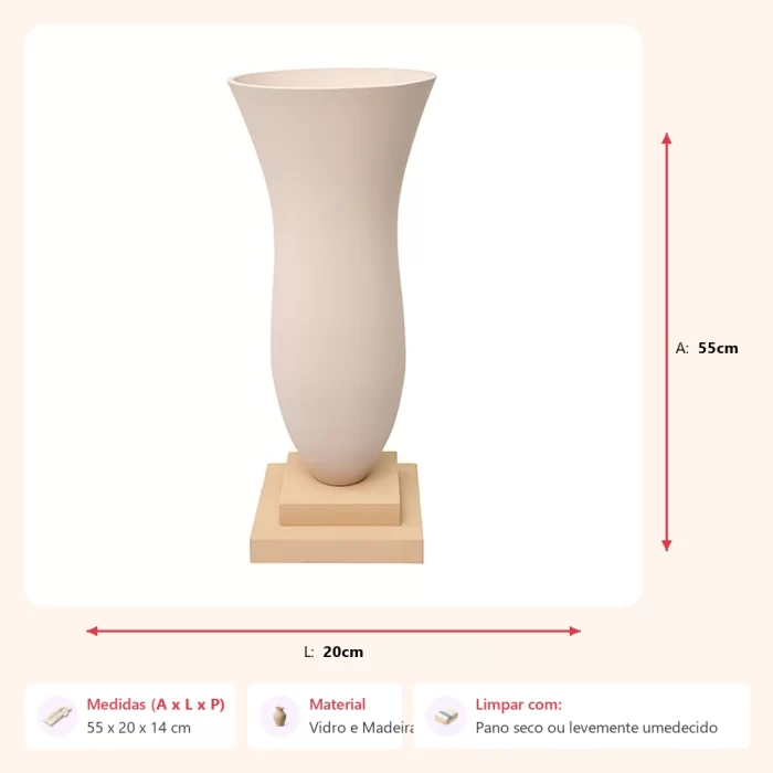 Vaso cálice com base creme 55x20x14cm - Imagem 2
