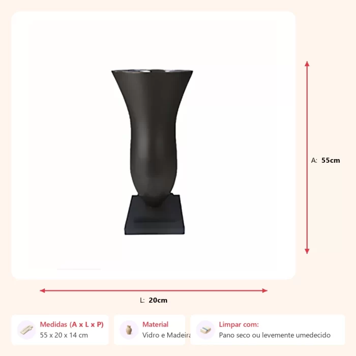 Vaso cálice com base preto 55x20x14cm - Imagem 2