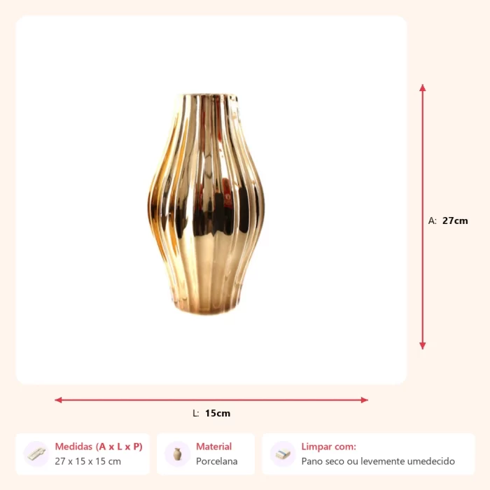 Vaso bulb dourado 27x15x15cm - Imagem 2