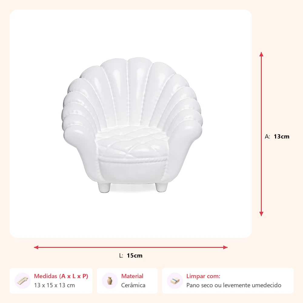 Escultura mini poltrona branco 13x15x13cm - Imagem 2