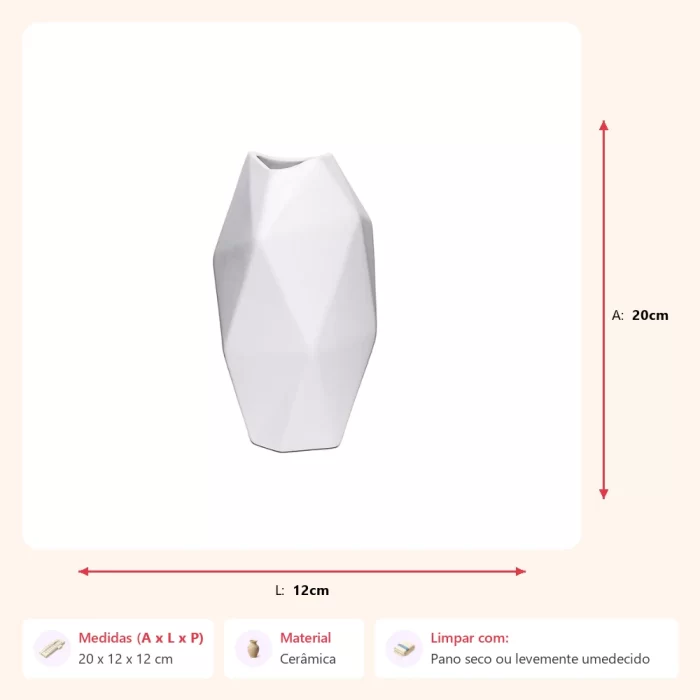 Vaso facet branco 20x12x12cm - Imagem 2