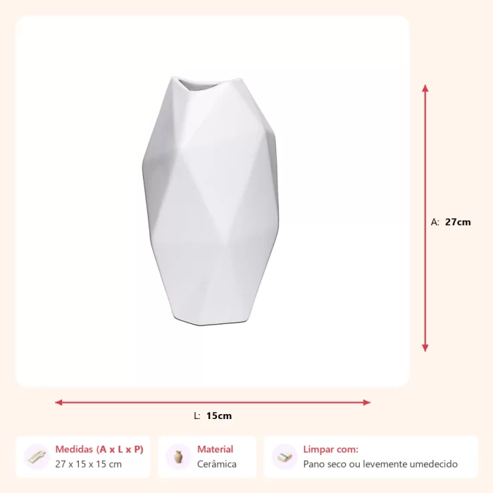 Vaso facet branco 27x15x15cm - Imagem 2