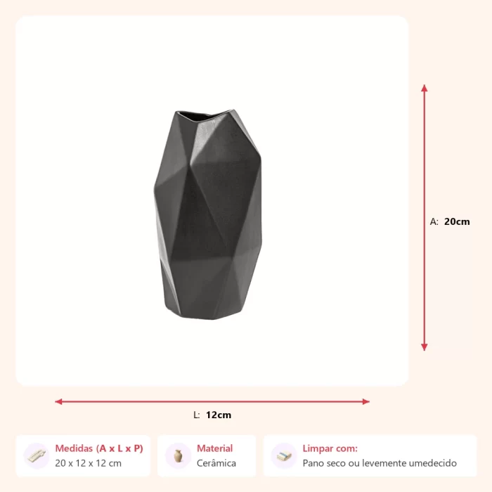 Vaso facet preto 20x12x12cm - Imagem 2