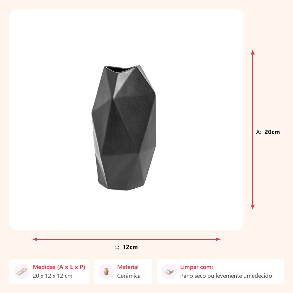 Vaso facet preto 20x12x12cm - Imagem 2