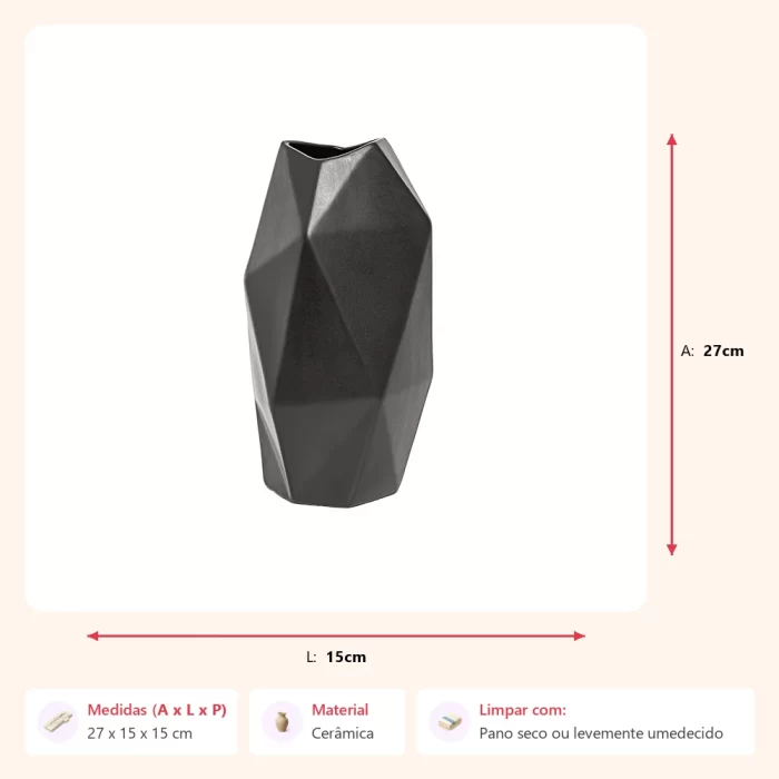 Vaso facet preto 27x15x15cm - Imagem 2