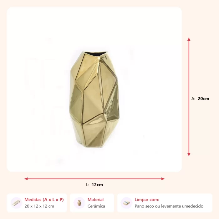 Vaso facet dourado 20x12x12cm - Imagem 2