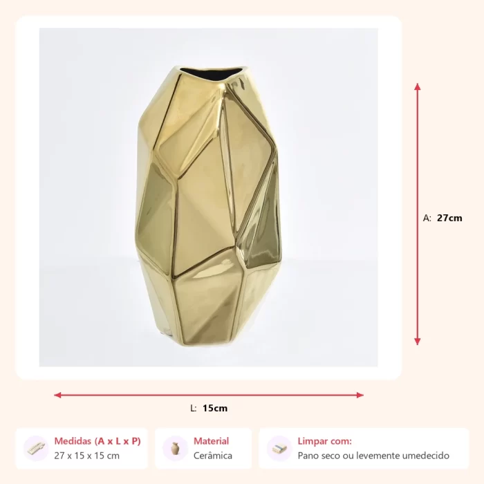 Vaso facet dourado 27x15x15cm - Imagem 2