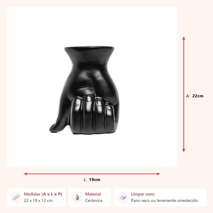 Vaso mão preta 22x19x12cm - Imagem 2
