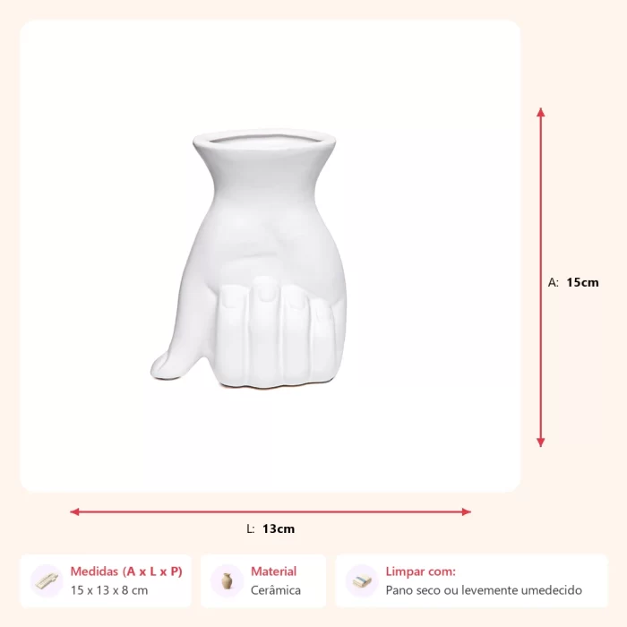 Vaso mão branca 15x13x8cm - Imagem 2