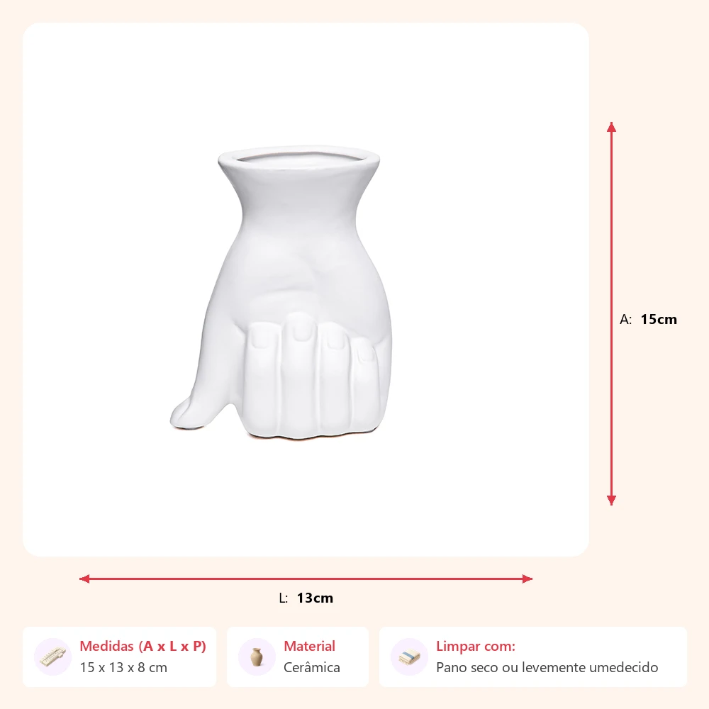 Vaso mão branca 15x13x8cm - Imagem 2