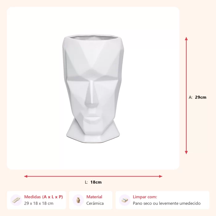 Vaso face branco 29x18x18cm - Imagem 2
