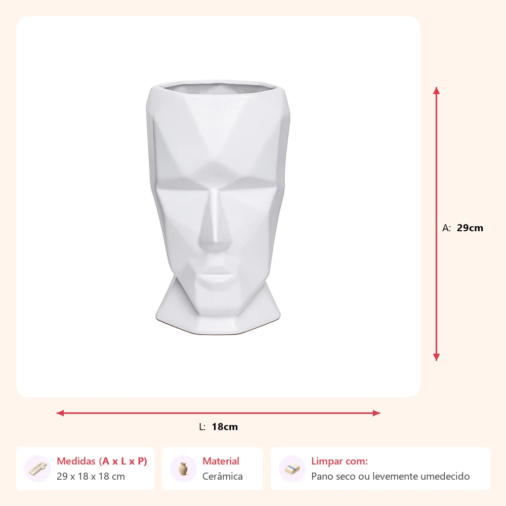 Vaso face branco 29x18x18cm - Imagem 2