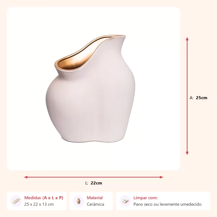 Vaso curva creme 25x22x13cm - Imagem 2
