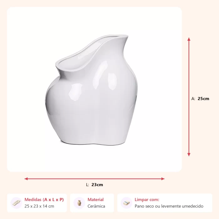 Vaso butt branco 25x23x14cm - Imagem 2