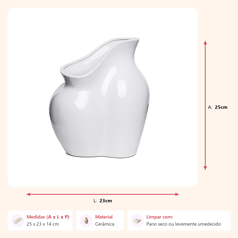 Vaso butt branco 25x23x14cm - Imagem 2