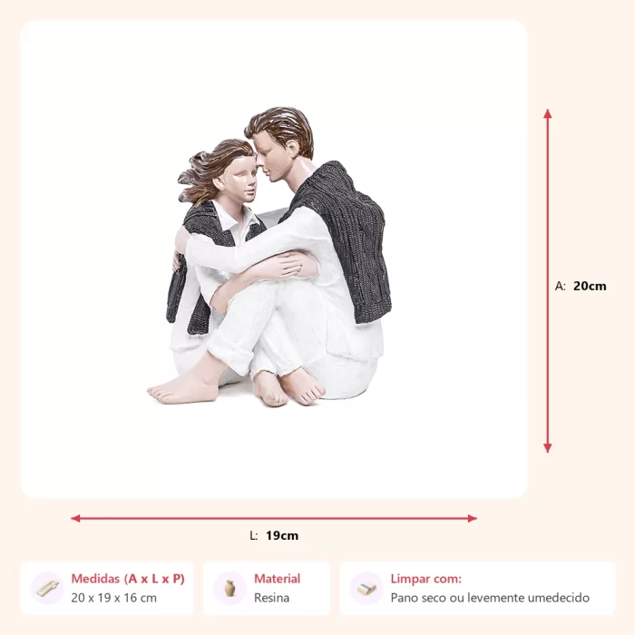 Escultura casal sentado abraçado 20x19x16cm - Imagem 2