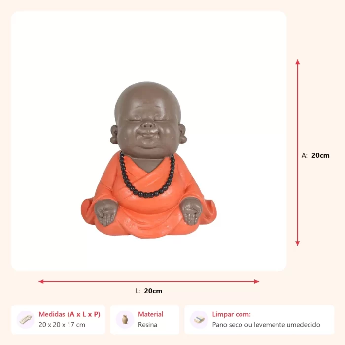 Escultura monge meditando laranja 20x20x17cm - Imagem 2