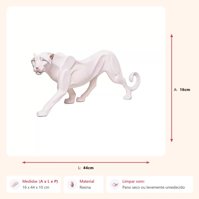 Alternative view of Escultura leopardo caminhando creme 16x44x10cm