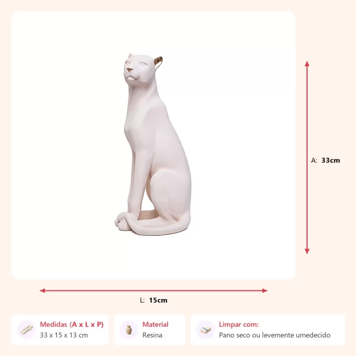 Alternative view of Escultura leopardo sentado creme 33x15x13cm