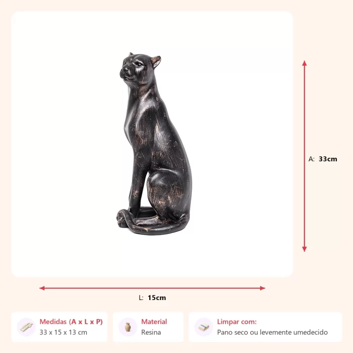 Alternative view of Escultura leopardo em pé preto 33x15x13cm
