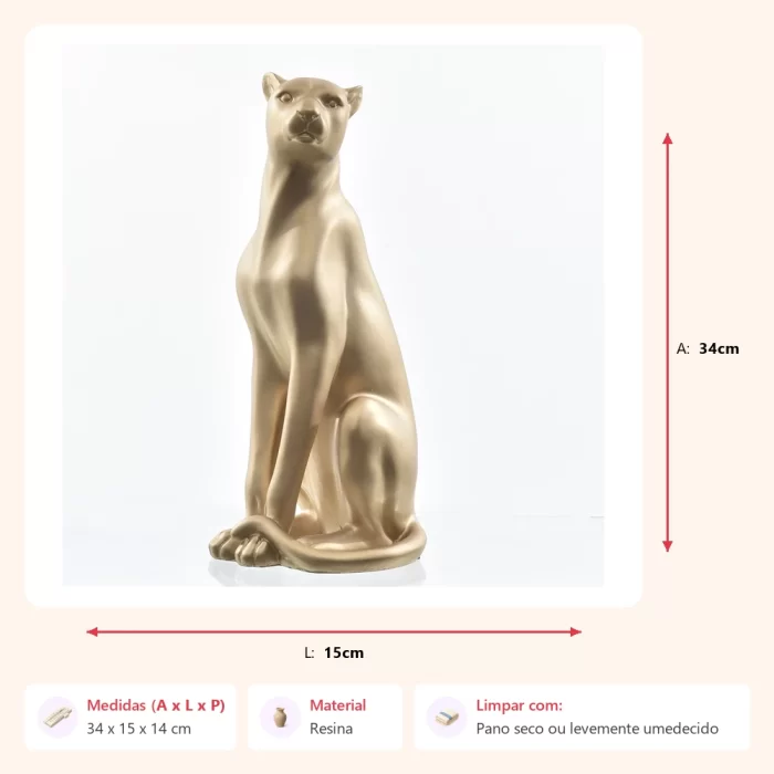 Escultura leopardo em pé 34x15x14cm - Imagem 2