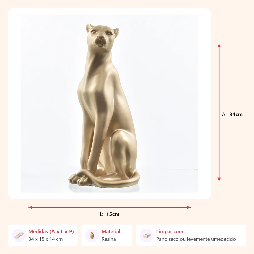 Escultura leopardo em pé 34x15x14cm - Imagem 2