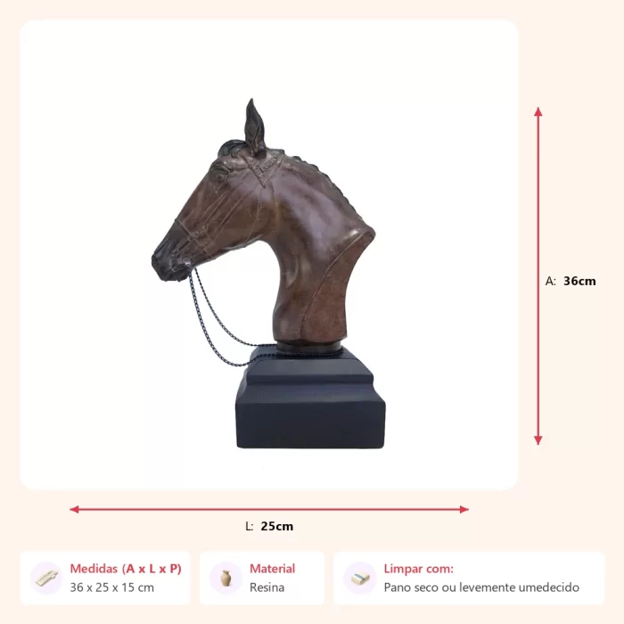 Escultura cabeça de cavalo 36x25x15cm - Imagem 2
