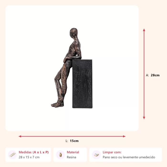 Alternative view of Escultura homem em pé encostado 28x15x7cm