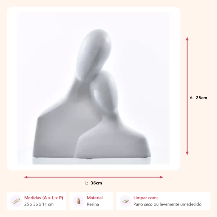 Escultura busto casal branco 25x36x11cm - Imagem 2