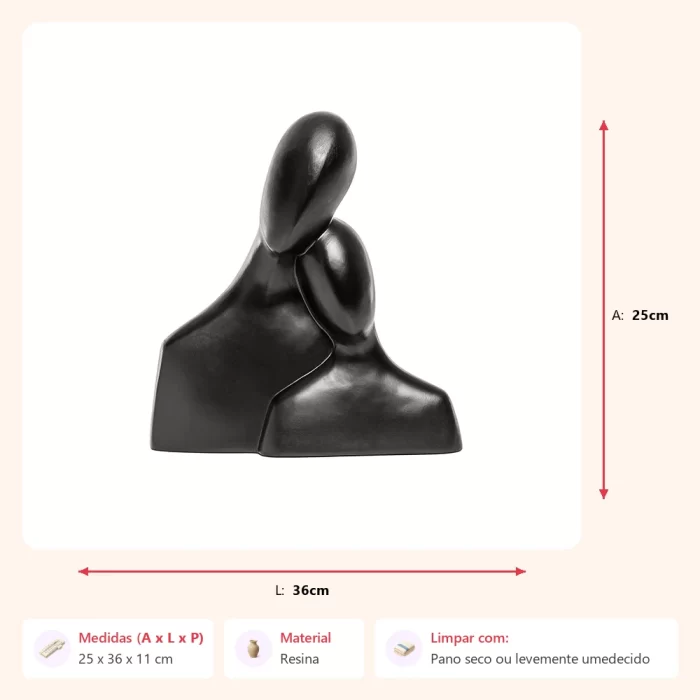 Alternative view of Escultura busto casal preto 25x36x11cm