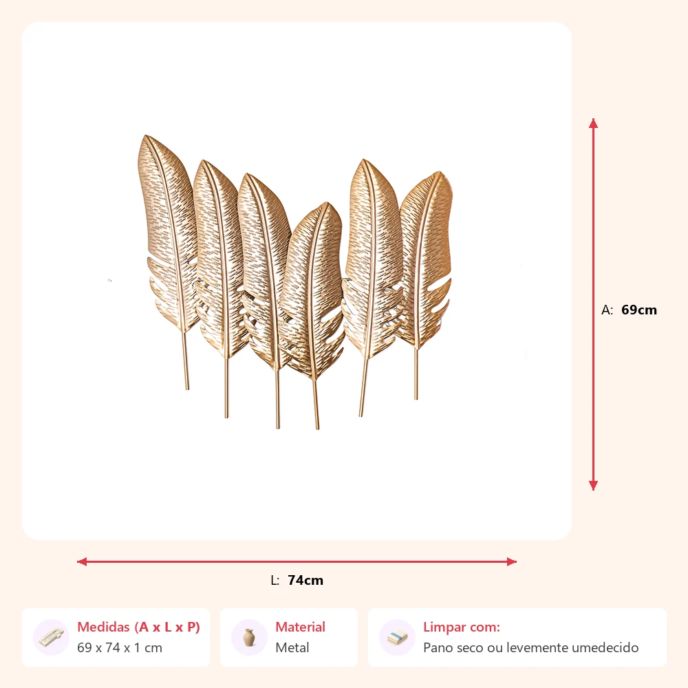 Escultura de parede penas douradas 69x74x1cm - Imagem 2