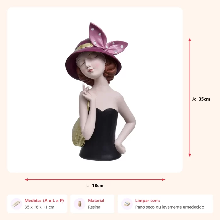 Alternative view of Escultura mulher com bolsa dourada 35x18x11cm