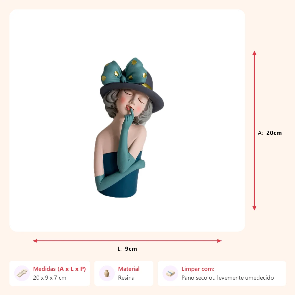 Escultura mulher verde com mão na boca 20x9x7cm - Imagem 2