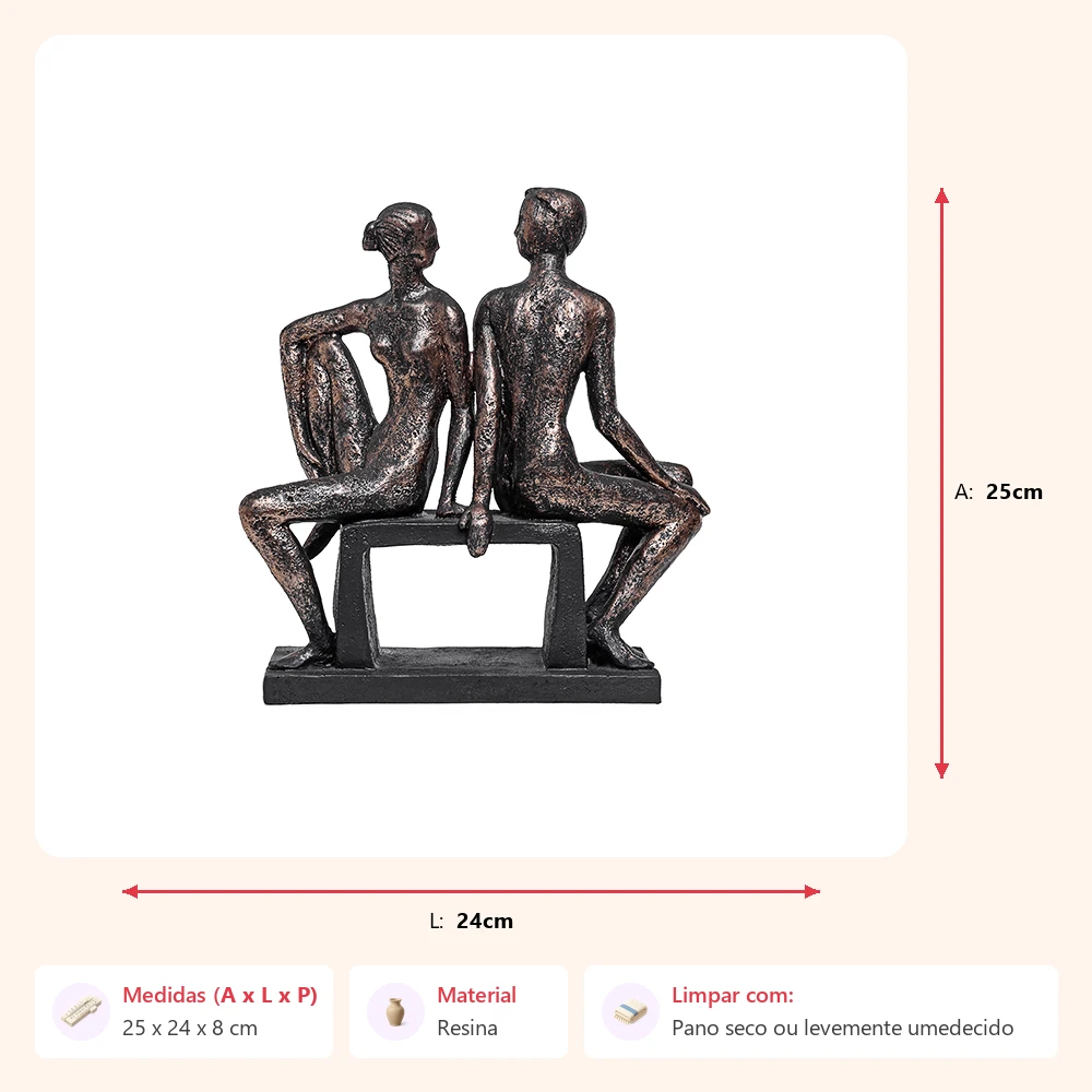 Escultura casal sentado no banco 25x24x8cm - Imagem 2
