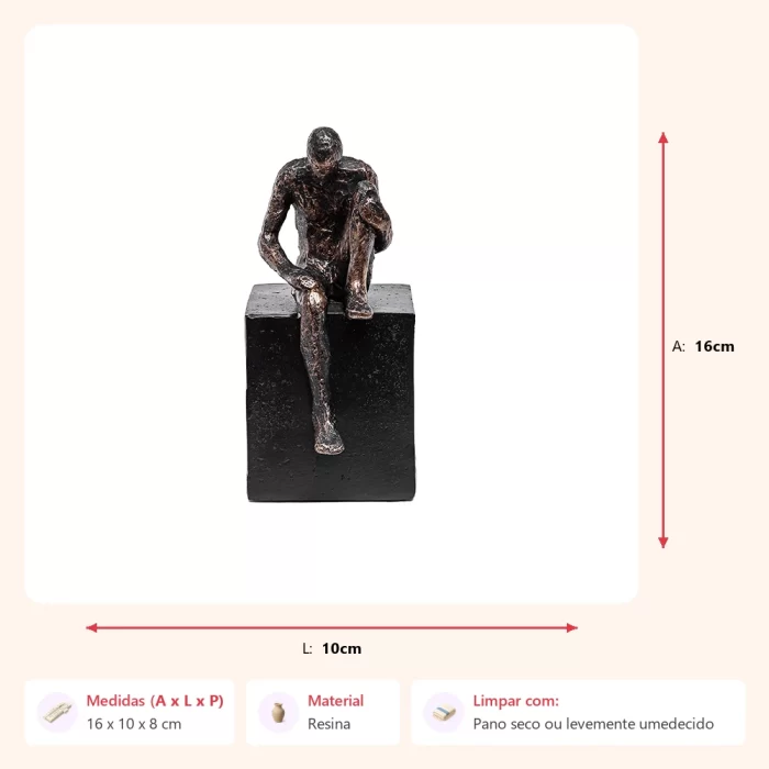 Alternative view of Escultura homem sentado refletindo 16x10x8cm