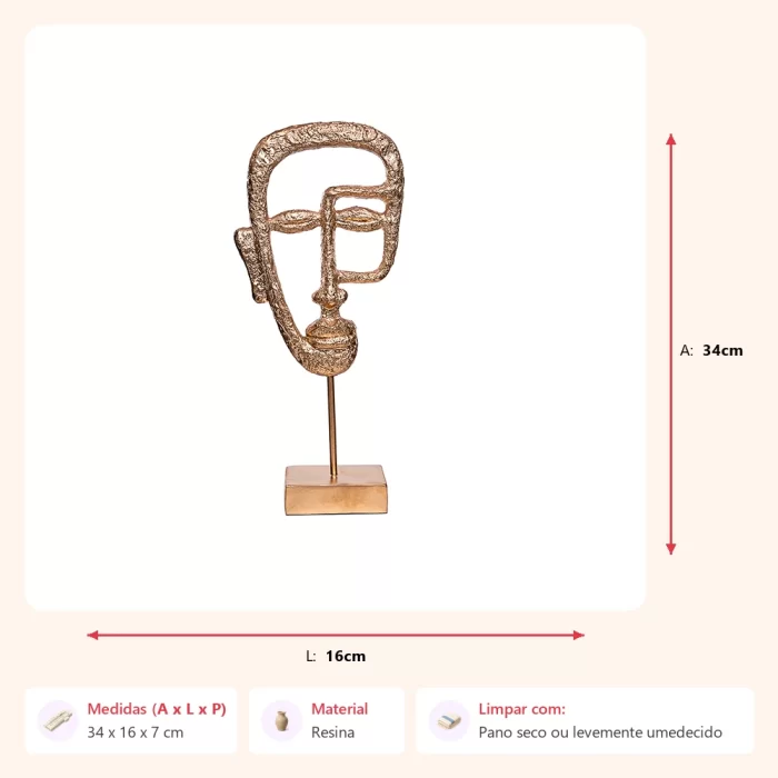 Alternative view of Escultura face dourada 34x16x7cm