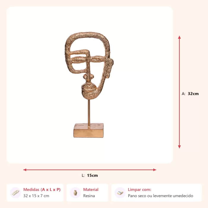 Alternative view of Escultura face dourada 32x15x7cm