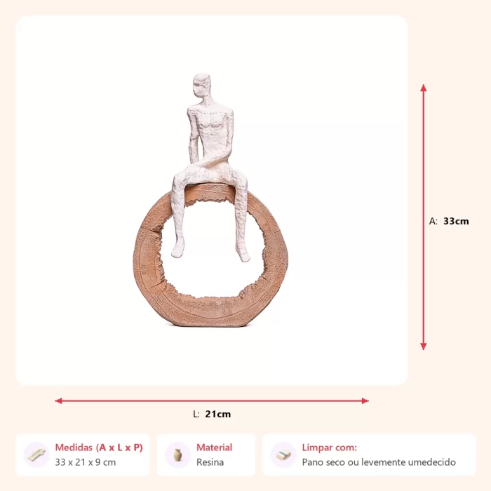 Escultura homem sentado no tronco creme 33x21x9cm - Imagem 2