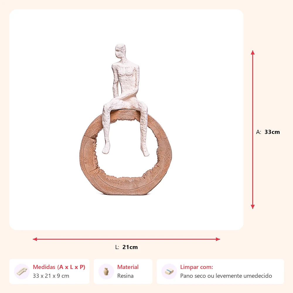 Escultura homem sentado no tronco creme 33x21x9cm - Imagem 2