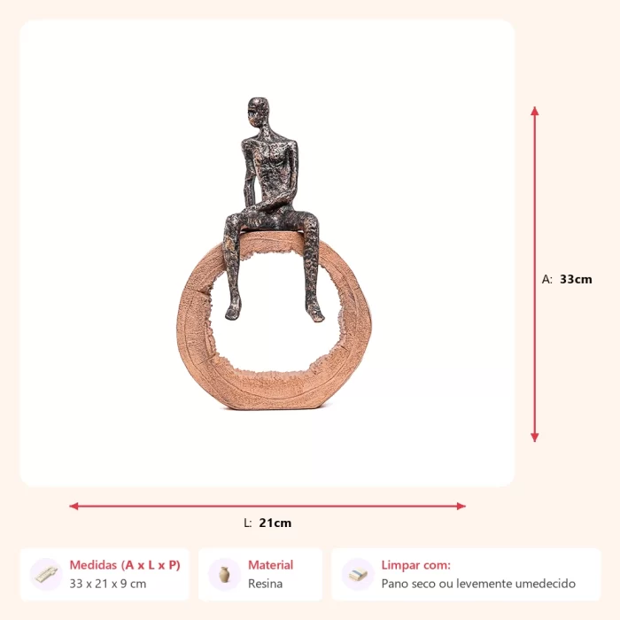 Escultura figura sentada no circulo 33x21x9cm - Imagem 2