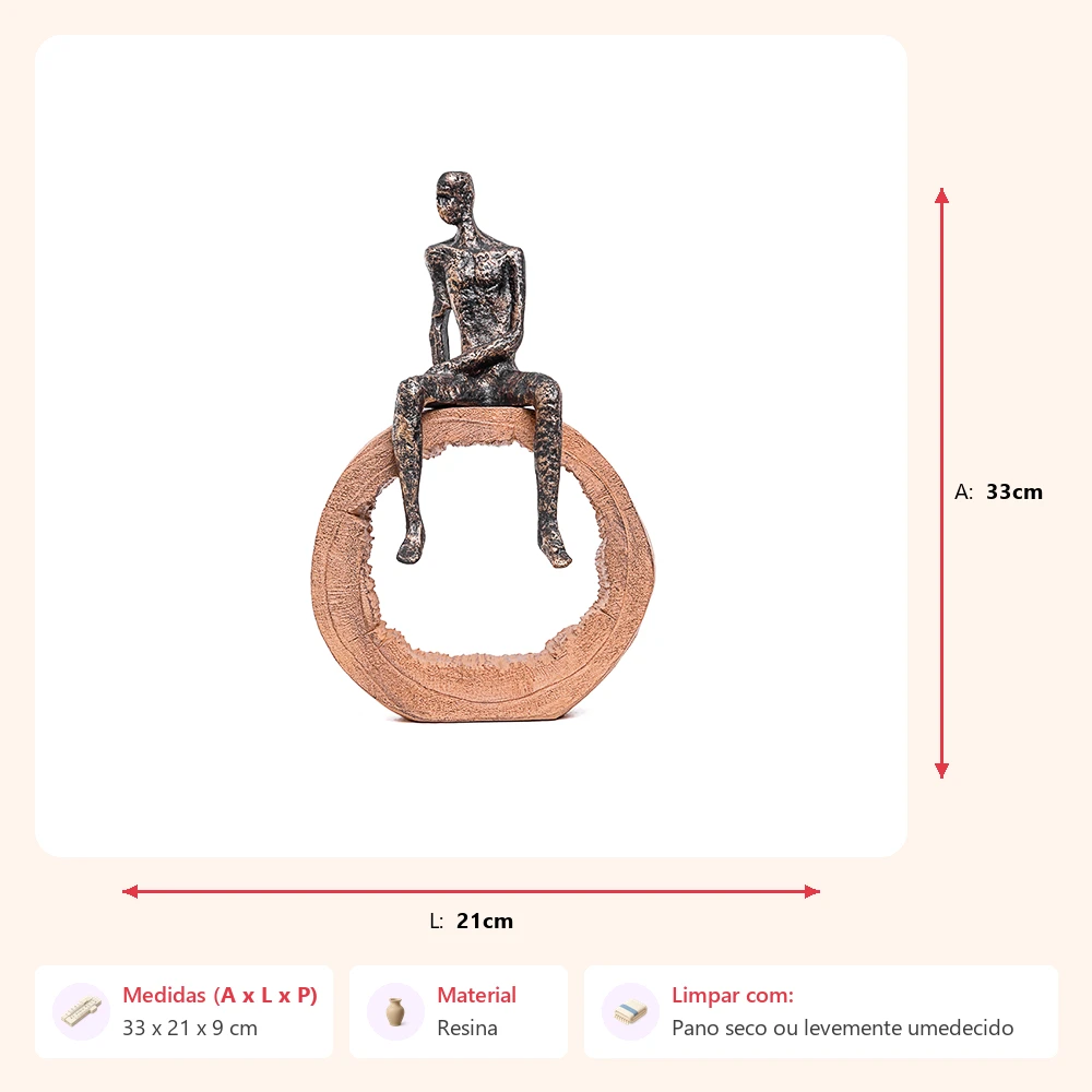 Escultura figura sentada no circulo 33x21x9cm - Imagem 2