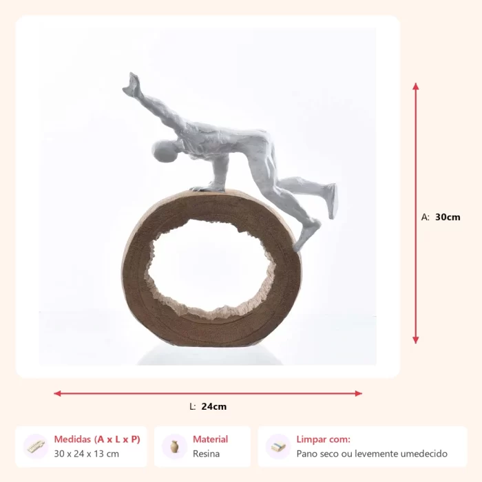 Escultura figura branca apoiada no círculo 30x24x13cm - Imagem 2