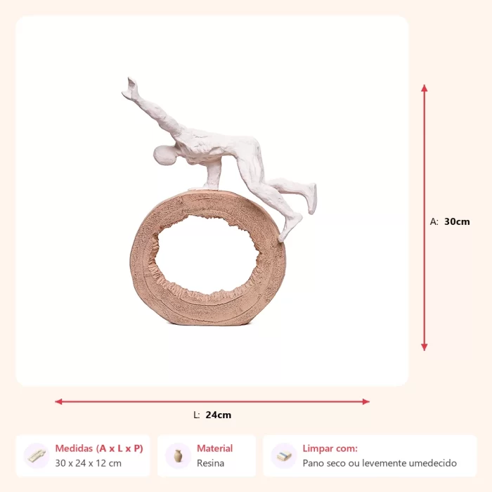 Alternative view of Escultura homem ginasta no tronco creme 30x24x12cm