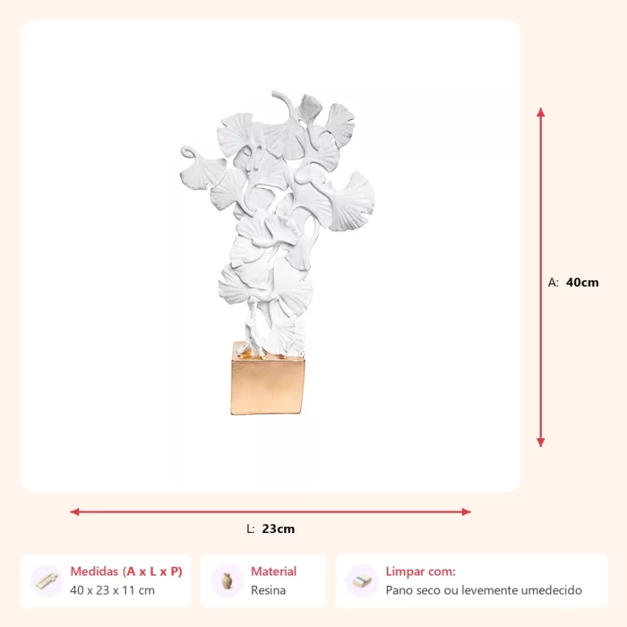 Alternative view of Escultura folhas brancas 40x23x11cm